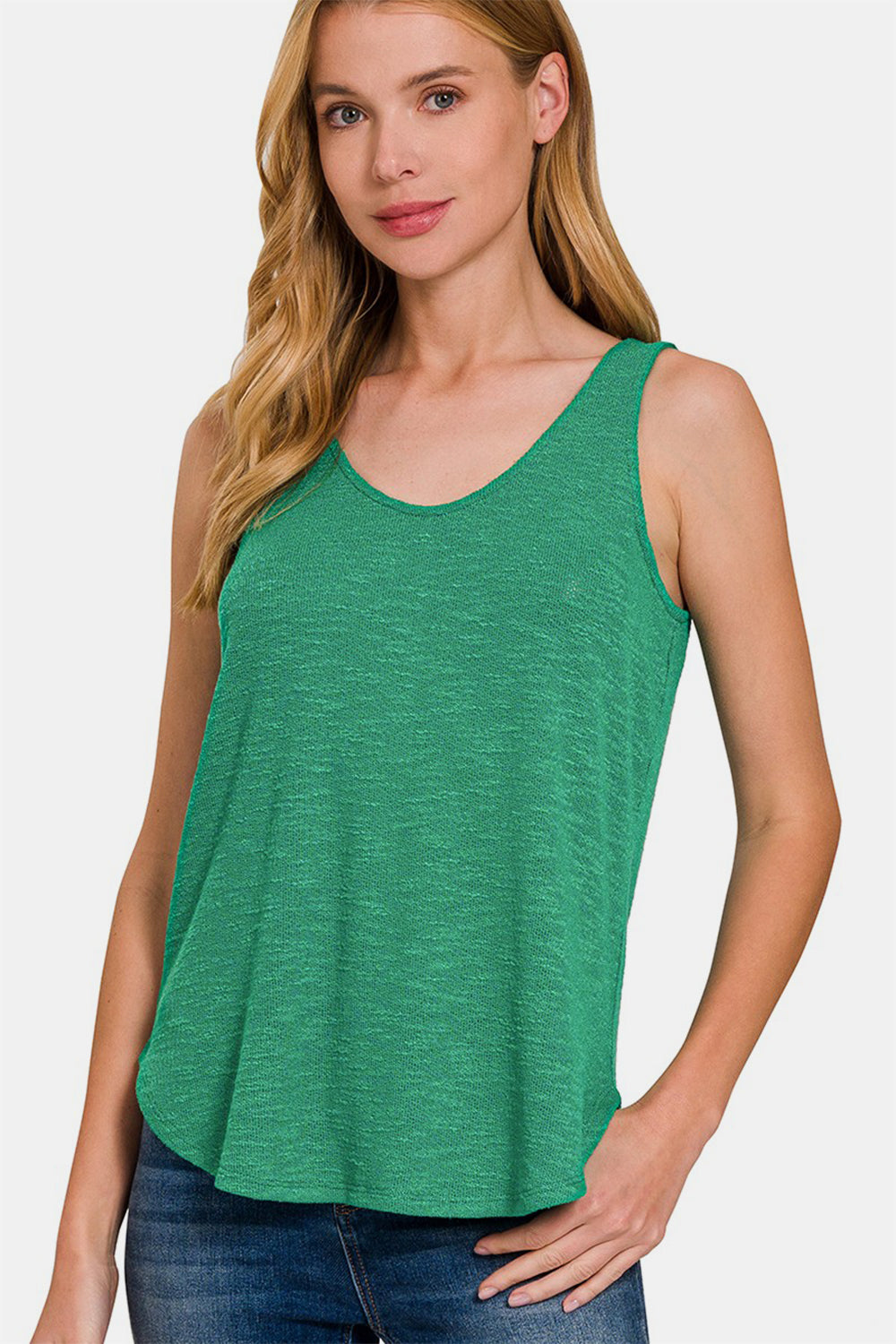 Sleeveless Double Scoop Neck Tank Top