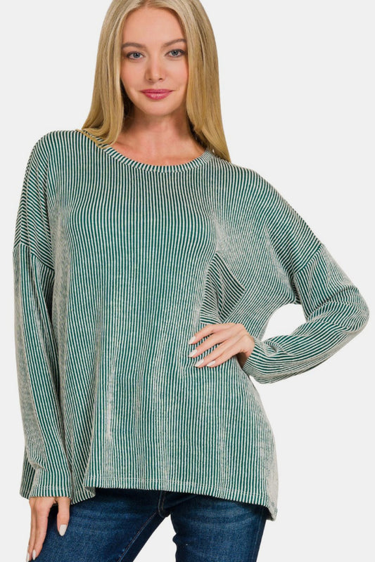 Ribbed Striped Oversized Long Sleeve Top