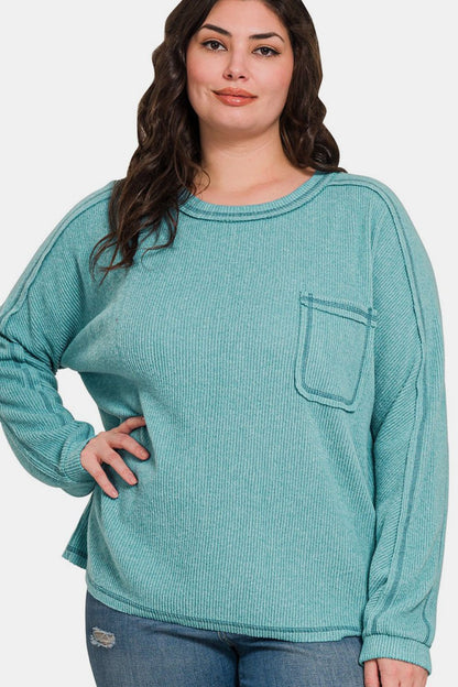 Brushed Ribbed Hacci Round Neck Sweater