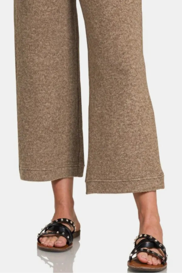 Cropped Soft Brushed Hacci Drawstring Pants / MOCHA