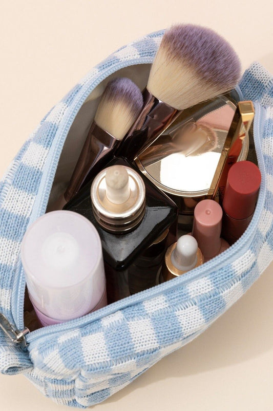 Checkered Makeup Cosmetic Pouch Bag