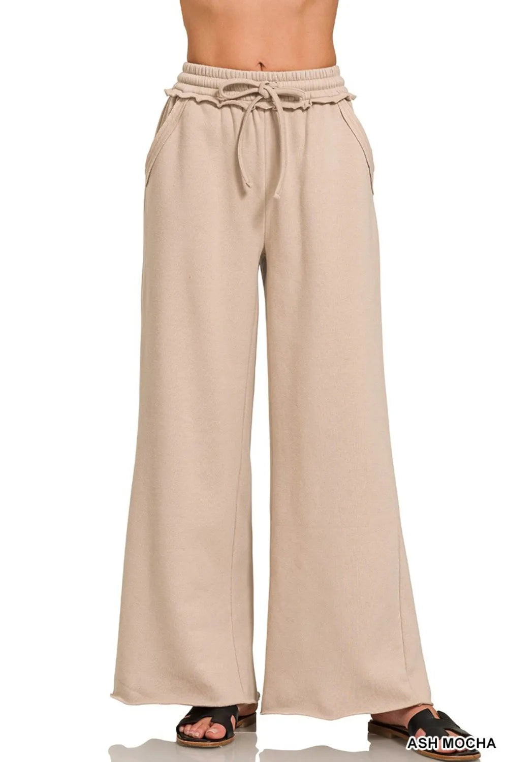 Exposed-Seam Flare Hem Pants With Pockets / ASH MOCHA