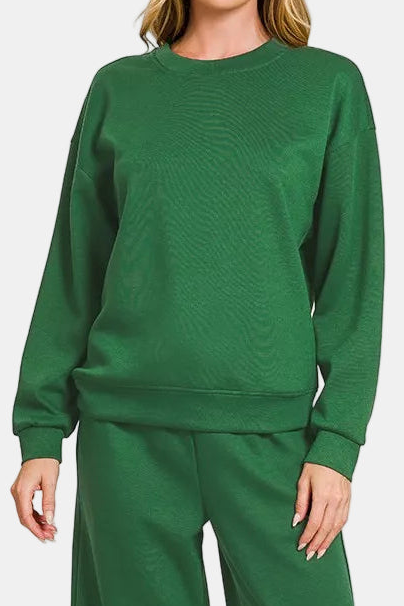 Scuba Crewneck Pullover & Drawstring Pants Set / DK GREEN