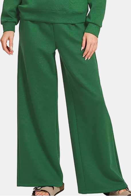 Scuba Crewneck Pullover & Drawstring Pants Set / DK GREEN