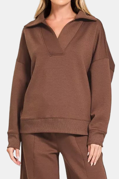 Scuba Collared Pullover & Pants Set / BROWN