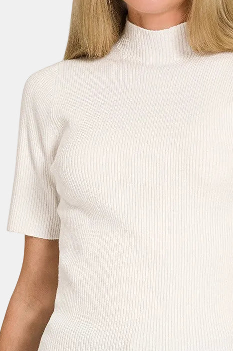 Viscose Ribbed Mock Neck Sweater / IVORY