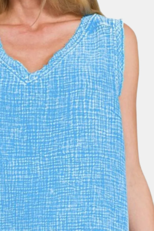 Double Gauze Raw Edge Acid Washed Tank / DEEP SKY