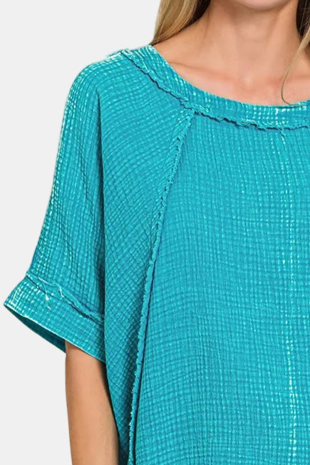 Washed Double Gauze Raglan Sleeve Shirt / LT TEAL