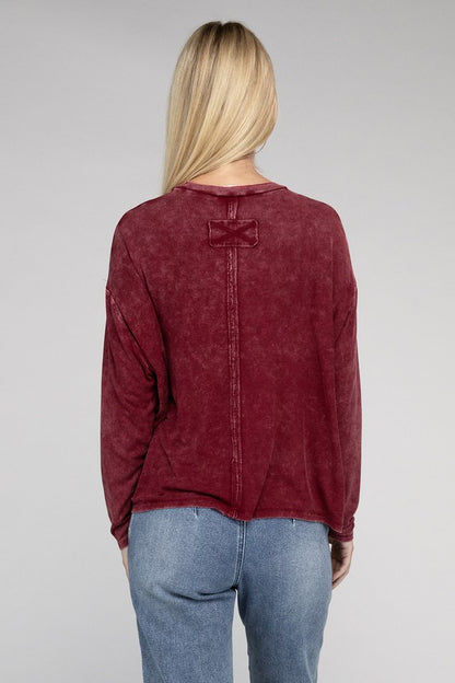 Washed Ribbed Dolman Sleeve Round Neck Top