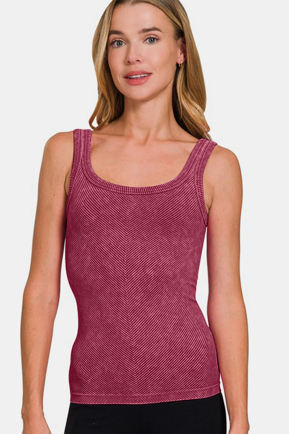 Stone Washed Ribbed Seamless Tank Top