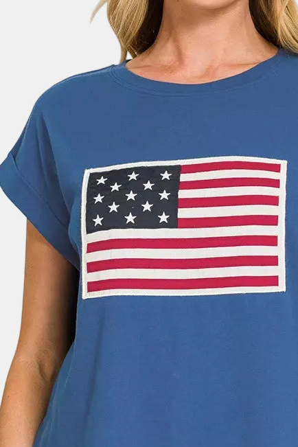 American Flag Tee / LT NAVY