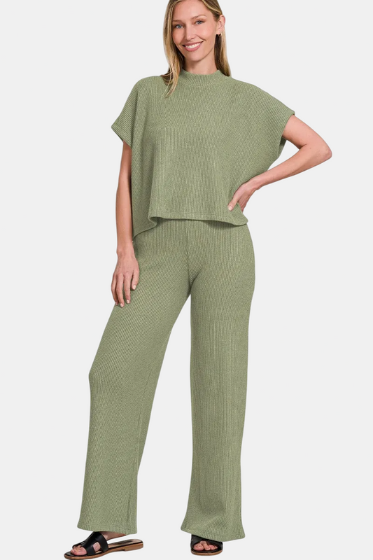 Sweater Boxy Top & Long Pants Set / LT OLIVE