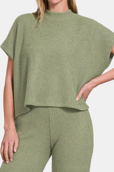 Sweater Boxy Top & Long Pants Set / LT OLIVE