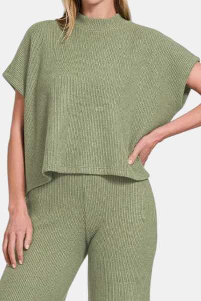 Sweater Boxy Top & Long Pants Set / LT OLIVE
