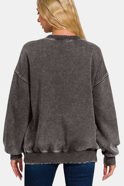 Acid Wash Fleece Oversized Pullover