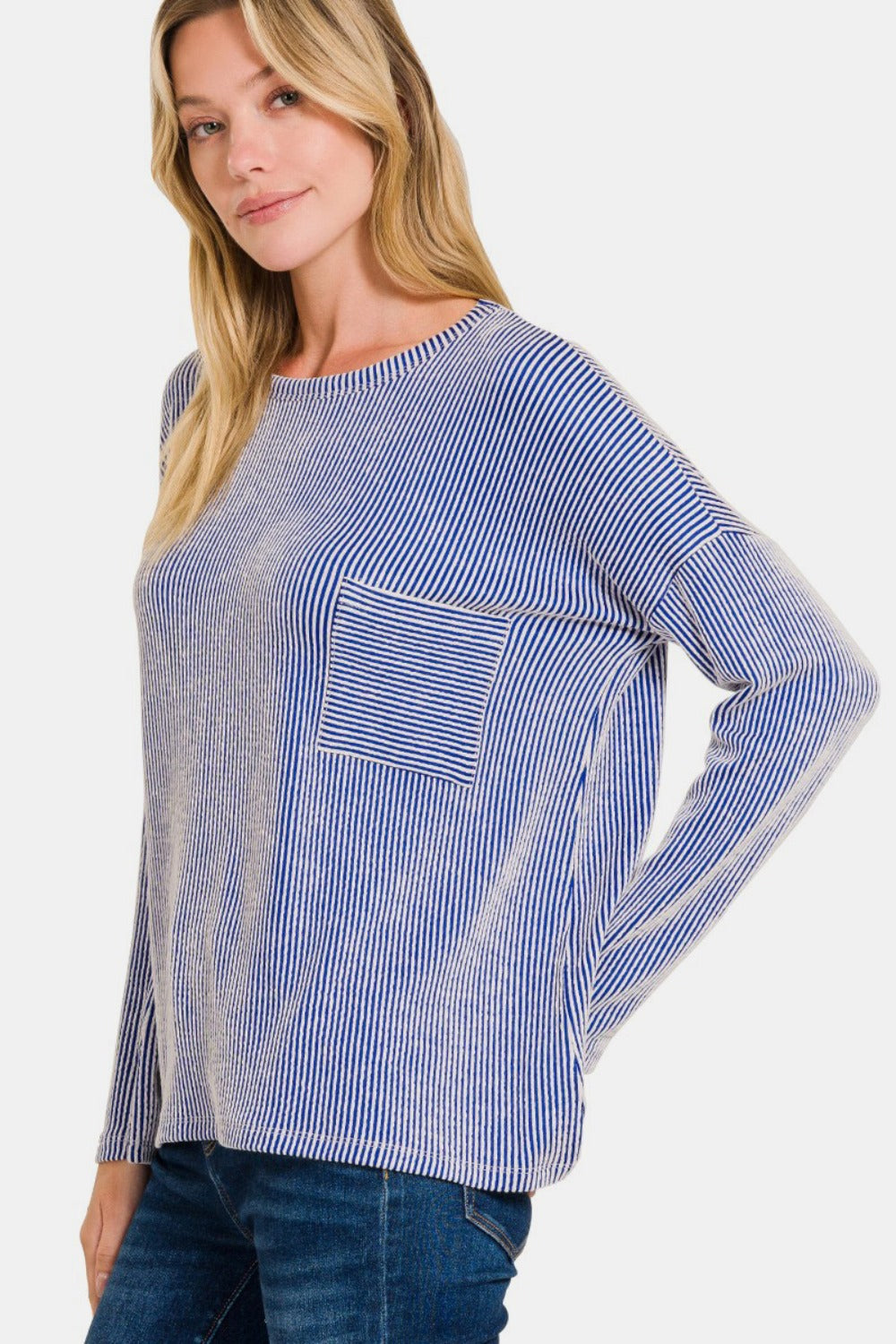 Ribbed Striped Oversized Long Sleeve Top