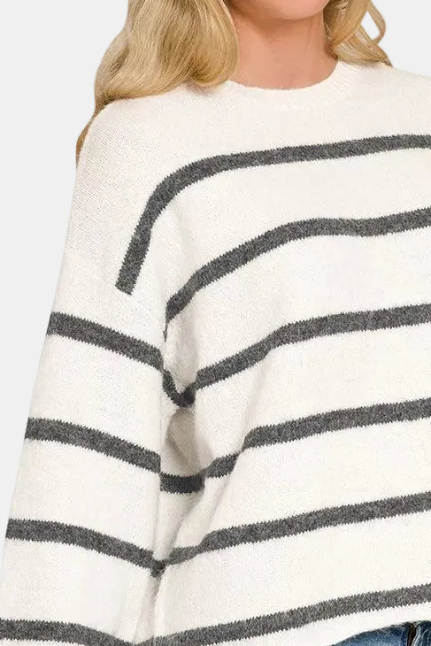 Wool Blend Striped Sweater / CHARCOAL