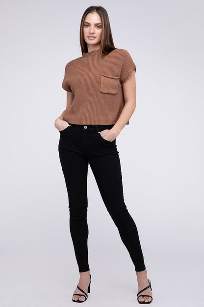 Mock Neck Short Sleeve Cropped Sweater