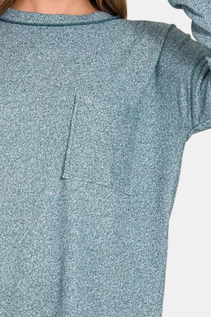 Soft Melange Hacci Round-Neck Long Sleeve Tee / TEAL