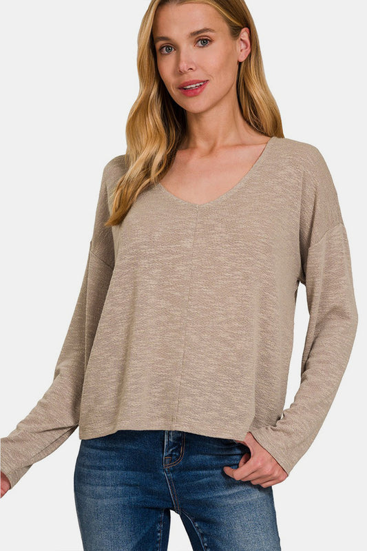 V Neck Crop Long Sleeve Top