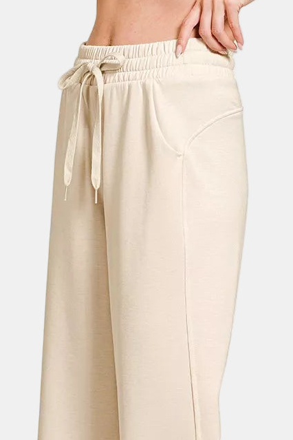 Scuba Drawstring Pants with Pockets / SAND BEIGE