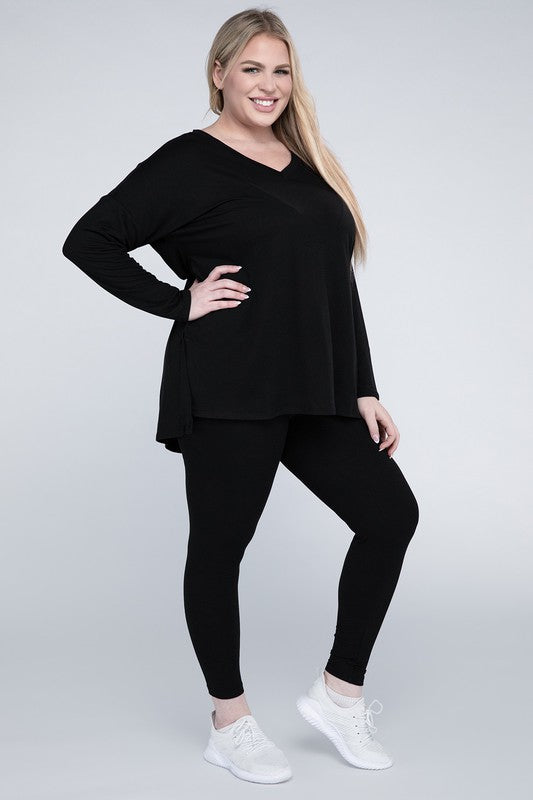 Plus Brushed DTY Microfiber Loungewear Set / BLACK