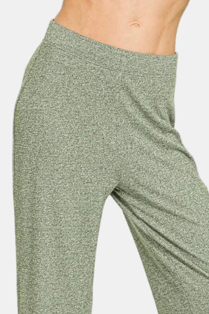 Soft Elastic Waisted Flare Pants / DK OLIVE