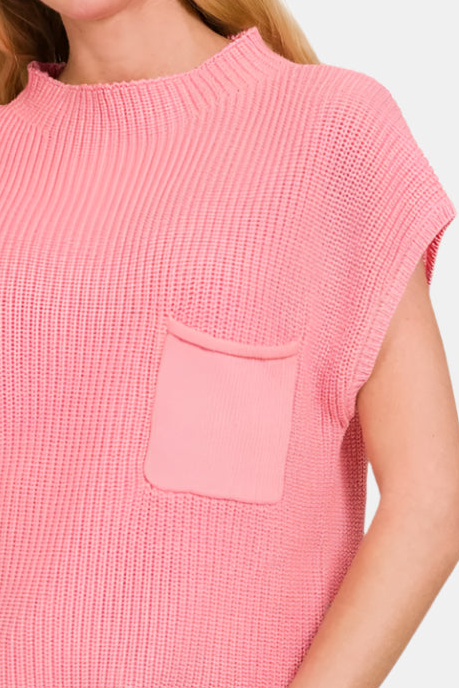 Mock Neck Short Sleeve Sweater / DK PINK