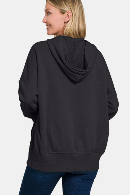 Fleece Half Snap Button Hooded Sweatshirt