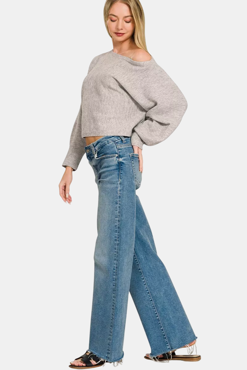 Boat Neck Balloon Sleeve Sweater / H GREY