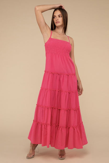 Woven Smocked Top Tiered Cami Maxi Dress
