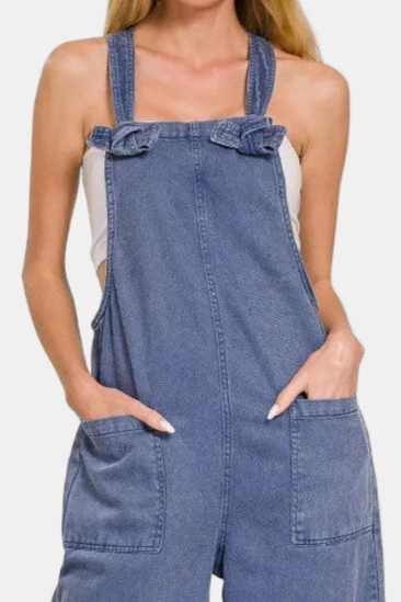 Washed Knot Strap Pocket Jumpsuit / BLACKBERRY