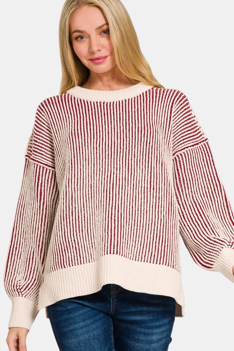 Two Tone Crewneck Sweater / CABERNET