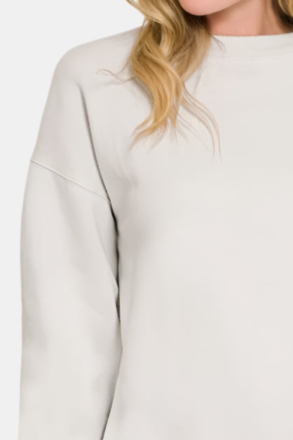 Fleece Crewneck Pullover Sweatshirt / BONE