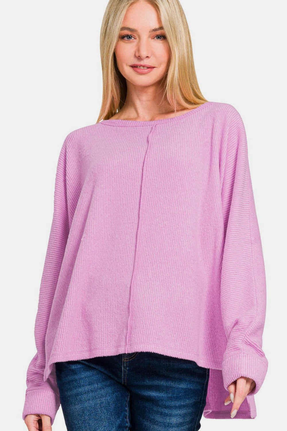 Ribbed Center Seam Dolman Sleeve Top