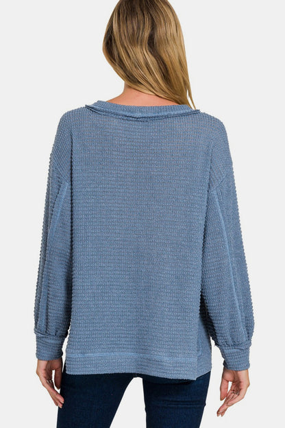 Hi-Low Exposed Seam Long Sleeve Top