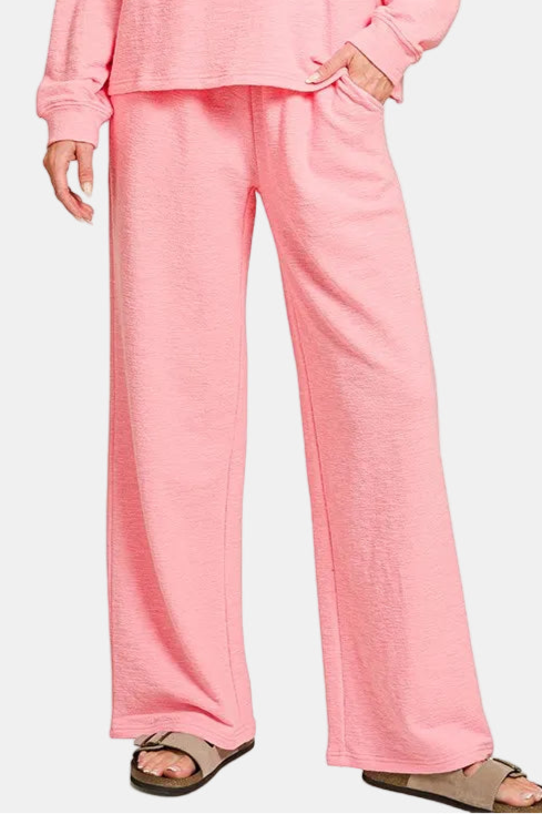 Slub Long Sleeve Top & Pants Set / DK PINK