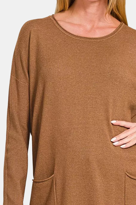 Viscose Front Pocket Sweater / H DEEP CAMEL