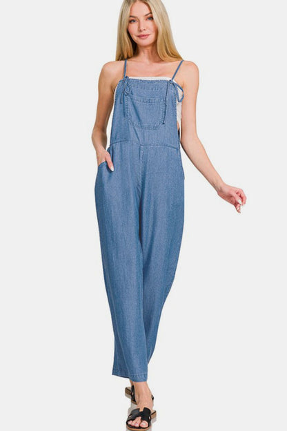 Adjustable Strap Enzyme Washed Jumpsuit