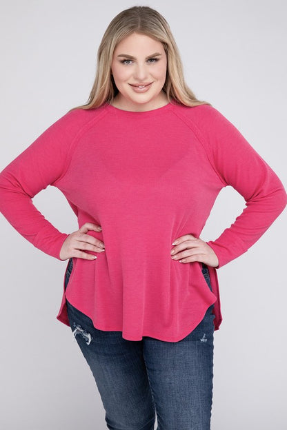 Plus Melange Baby Waffle Long Sleeve Top