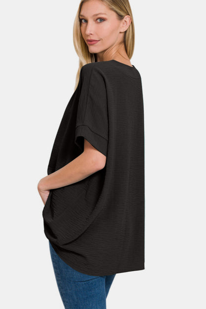 Woven Airflow V-neck Dolman Short Sleeve Top