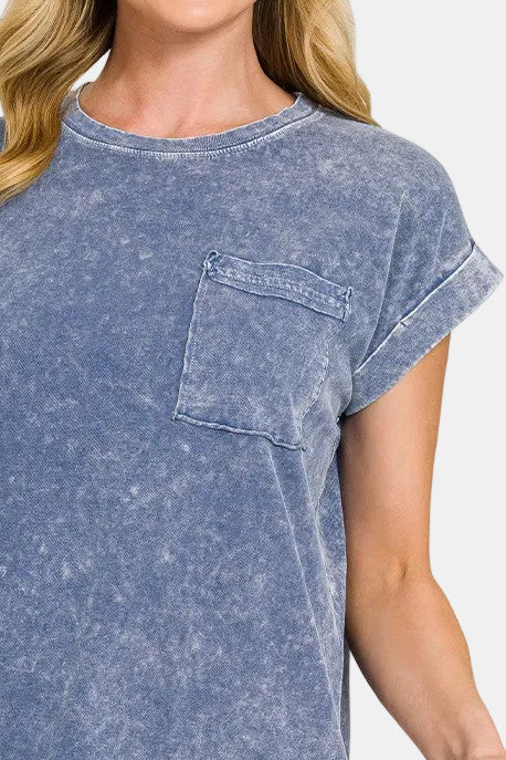 Halo Snow Washed Cuffed Short Sleeve Tee / NAVY