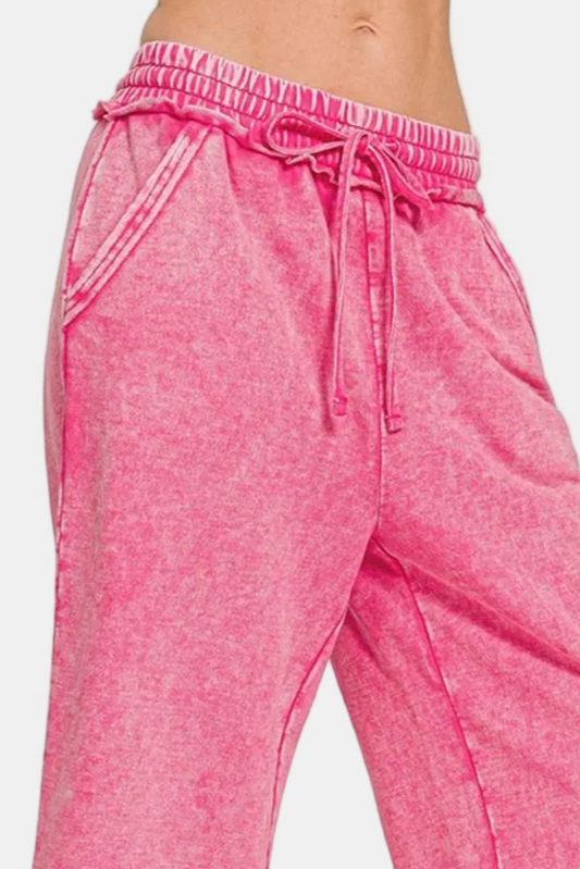 Washed French Terry Palazzo With Pockets / HOT PINK