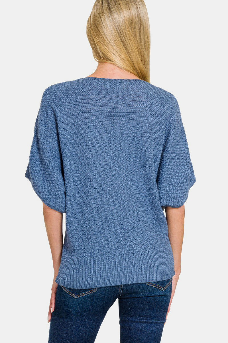 V-Neck Short Sleeve Dolman Sweater