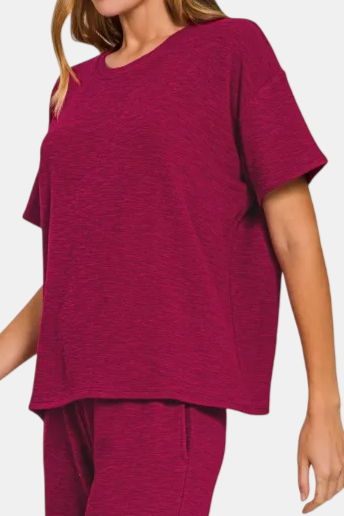 Slub Short Sleeve Top & Pants Set / CABERNET