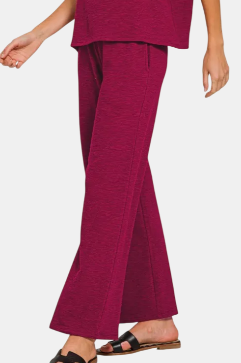 Slub Short Sleeve Top & Pants Set / CABERNET