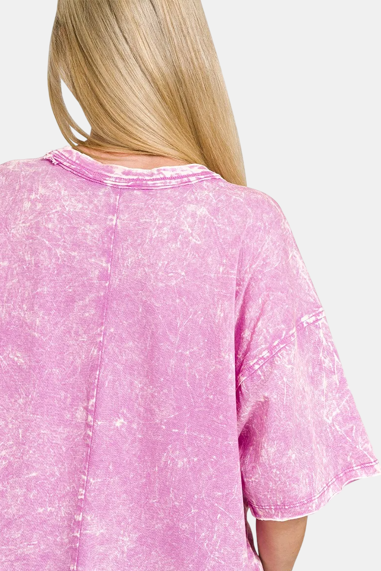 Acid Crinkle-Washed Oversized Tee / BRIGHT MAUVE