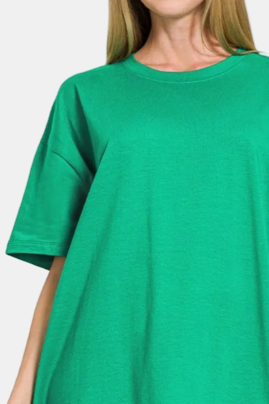 Cotton Round Neck Top & Biker Shorts Set / K GREEN