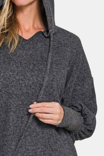 Soft Brushed Hacci Cropped Balloon Sleeve Hoodie