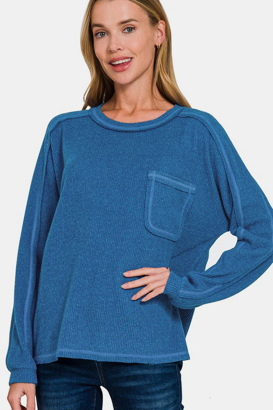 Brushed Ribbed Hacci Round Neck Sweater